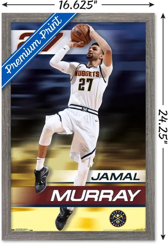 Vista 3 de Trends International NBA Denver Nuggets - Póster de pared de Jamal Murray 19, 14.725 x 22.375 pulgadas, versión enmarcada de madera de granero