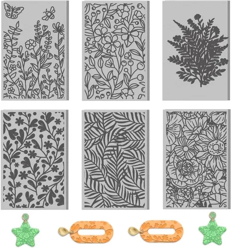 Vista 8 de Juego de 4 láminas de textura de arcilla polimérica para usar con cortadores de arcilla, esteras de textura de arcilla boho, kit de fabricación