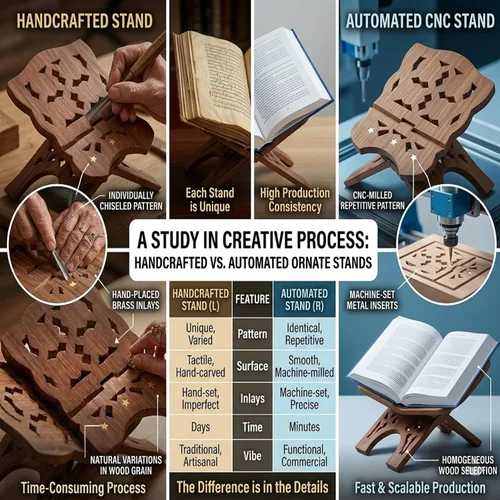Vista 8 de AnNafi® Soporte de madera para libros Rehel/Rehal para la Biblia del Corán Geeta Soportes de libros indios para leer manos libres