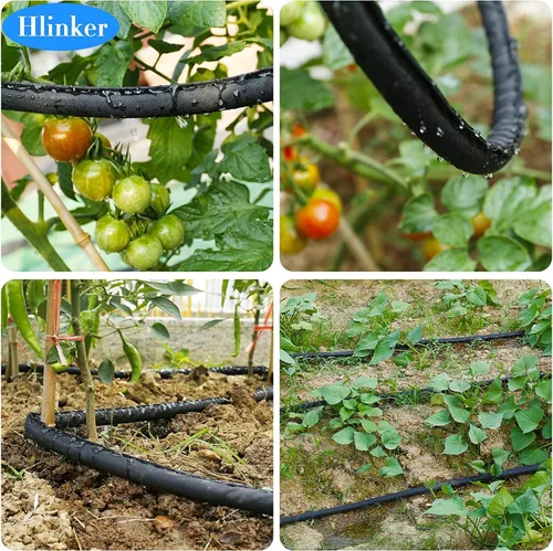 Vista 4 de Hlinker Manguera de remojo plana de 15 pies para camas de jardín, manguera de riego por goteo constante enlazable de 15 pies y 1/2 pulgadas, ahorra