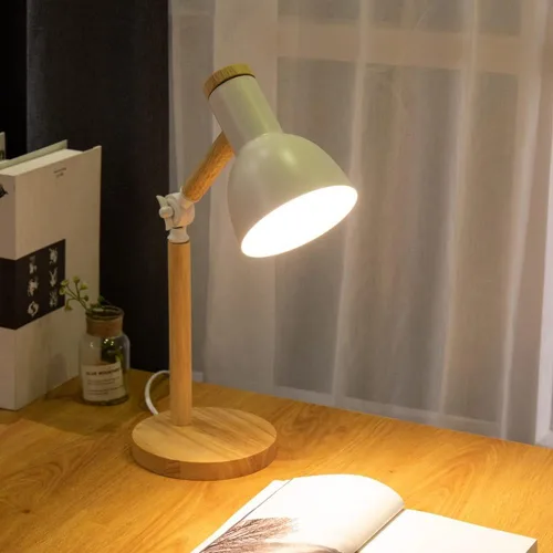 Vista 3 de Lámpara de escritorio moderna de madera con pantalla metálica ajustable - Lámpara de mesita de noche y negro para oficina, estudio, dormitorio