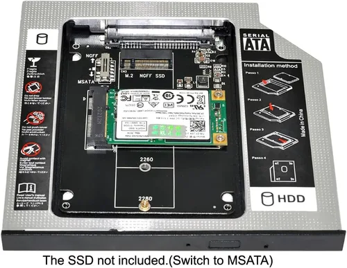 Vista 7 de MSATA NGFF B/M-Key SSD a Slimline SATA 13Pin Caddy Case para 0.374 in Universal Laptop CD/DVD-ROM Optical Bay