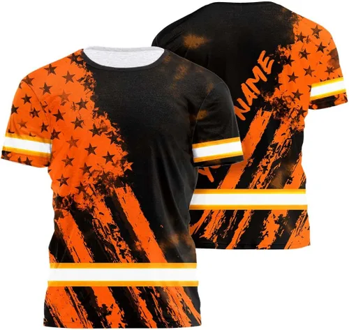 Vista 25 de Camisa de alta visibilidad con bandera de Estados Unidos de color para hombres y mujeres, con nombre personalizado, camisa de seguridad reflectante