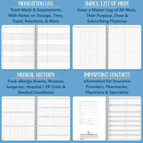 Vista 4 de BookFactory - Libro de registro de medicamentos, 6 x 9 pulgadas, alambre O, 110 páginas