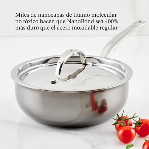 Vista 4 de Hestan - Colección NanoBond - Sartén de acero inoxidable de titanio con tapa, compatible con placa de inducción, 2 cuartos de galón