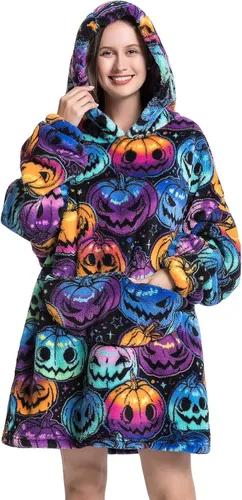 Vista 19 de Manta con capucha, sudadera de gran tamaño para adultos, mujeres y hombres, hecha de franela muy suave y cálida, con bolsillo y mangas