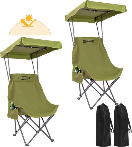 Vista 10 de YOUNG WOOD Silla de Camping y Playa Portátil con Toldo de Sombra, Plegable Ligera de Gran Tamaño para Todos, Fácil de Abrir y Cerrar Sin