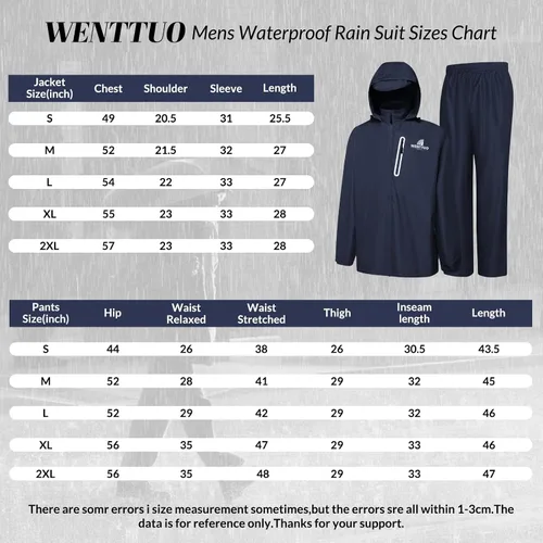 Vista 7 de WENTTUO Chaqueta impermeable para hombre, chaqueta de lluvia para hombre, traje de pantalones, abrigos de lluvia para hombres, equipo de lluvia