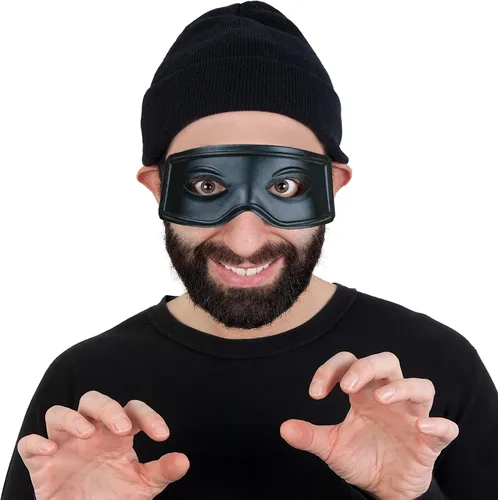 Vista 2 de Skeleteen Máscara de ladrón negra para mascarada, máscara de ladrón de banco, con cuerdas de corbata