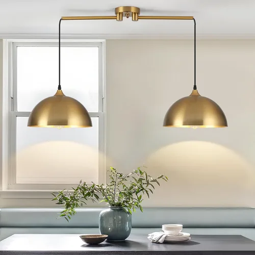 Vista 9 de Luces colgantes negras para isla de cocina, 2 luces, lámpara colgante de cúpula negra, iluminación de isla de cocina, lámpara de comedor, luces