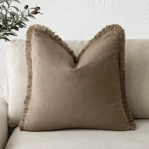 Vista 57 de Foindtower Fundas de almohada decorativas de lino con flecos, acogedora funda de cojín bohemia estilo farmhouse con borlas, funda de almohada