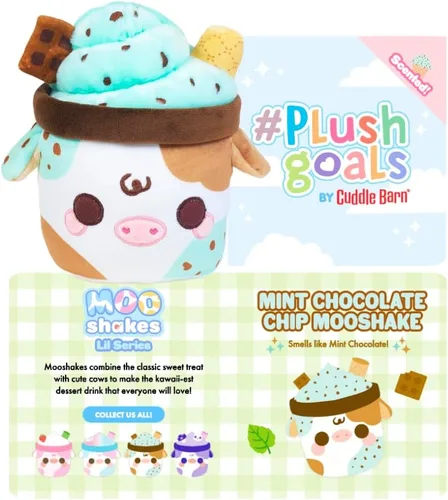 Vista 3 de Cuddle Barn PlushGoals Mooshake con chispas de chocolate menta Juguete de peluche súper suave con aroma kawaii, 7 pulgadas