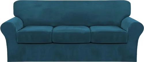 Vista 30 de FantasDecor Fundas de terciopelo para sofá de 2 piezas para sala, con cojín individual, protector elástico de muebles para mascotas, lavable a Negro
