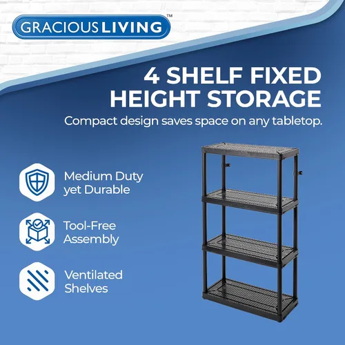 Vista 3 de Gracious Living Estantería de almacenamiento de uso medio con 4 estantes, ventilada, de altura fija, sistema organizador de 14 x 32 x 54.5 pulgadas