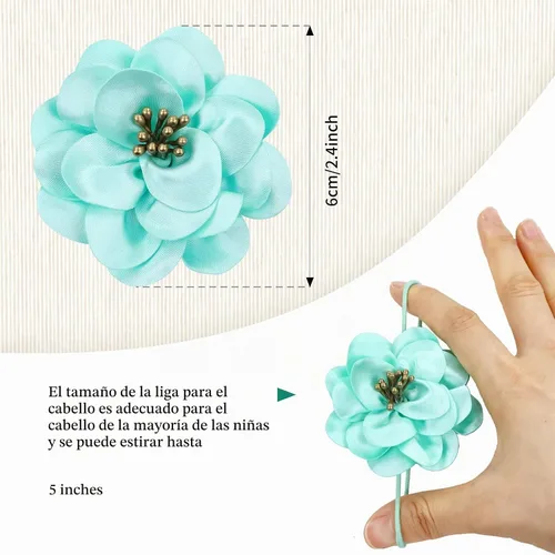 Vista 6 de Cinaci 20 ligas para el cabello con flores de satén sólido de 2.4 pulgadas, bandas elásticas para el cabello, coletas, accesorios para el cabello