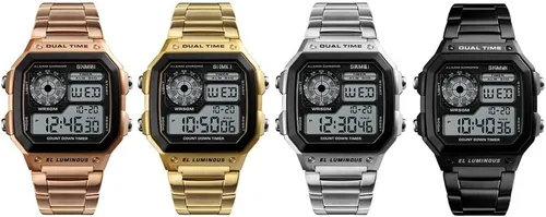Vista 4 de Reginald Relojes para hombre Moda Trend Gold Multifunción Impermeable Reloj LED Digital Cronógrafo Acero Inoxidable Cuadrado Relojes