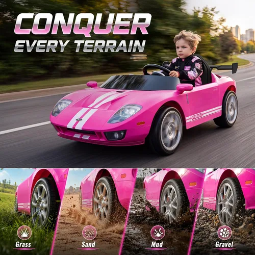 Vista 4 de Coche eléctrico de 12 V para niños, rosa, regalos de cumpleaños de YOHOPO 1-Rosa