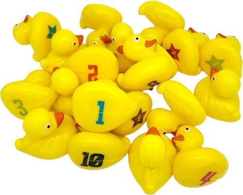 Vista 4 de Juego flotante a juego con peso de patitos amarillos (paquete de 20) Flotador de estanque de patos de plástico. (2.75 pulgadas) Divertido juguete