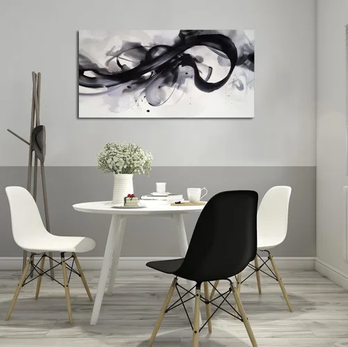 Vista 5 de HONGRUIFAN Lienzo abstracto blanco y negro para pared, diseño de líneas geométricas, imagen grande de 20 x 40 pulgadas, ilustraciones contemporáneas