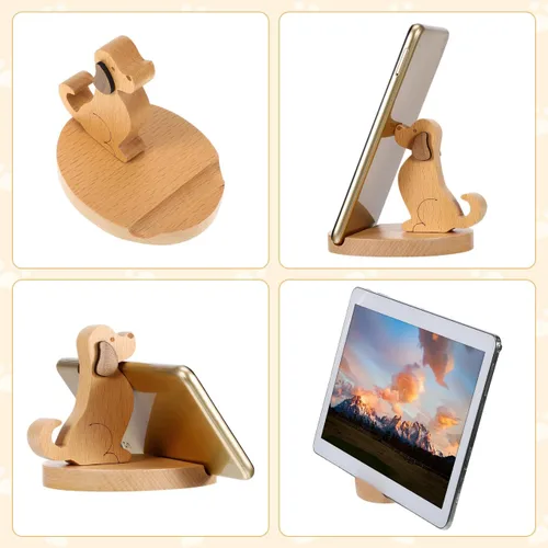 Vista 8 de Didiseaon Soporte de madera para teléfono celular con forma de cachorro, soporte para teléfono inteligente, soporte para tableta, soporte manos
