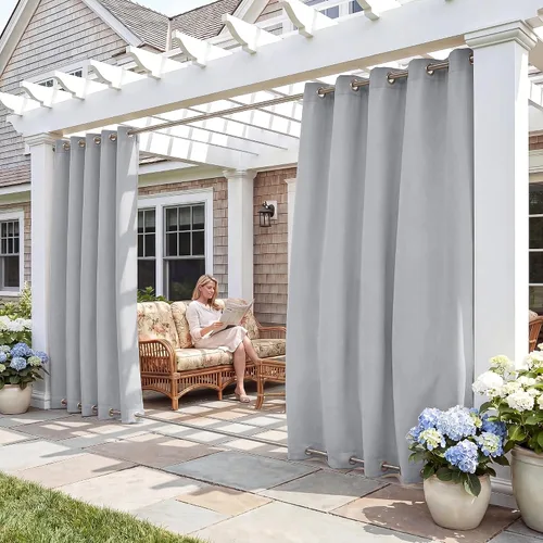 Vista 19 de RYB HOME Cortinas resistentes al viento para exteriores, cortinas opacas impermeables con aislamiento térmico para patio, porche, glorieta, pérgola