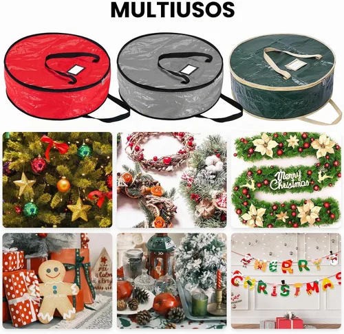Vista 9 de BALEINE Contenedor de almacenamiento de corona, paquete de 2 bolsas de almacenamiento de corona de Navidad con material de polietileno resistente a