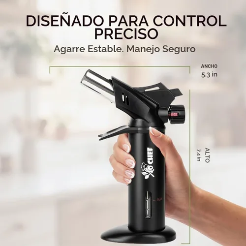 Vista 6 de Jo Chef Soplete de crema Brulee, soplete de cocina de butano para sellar, barbacoa, cocinar 2 Butane Cans (3.38oz), 2,370°F Adjustable Flame, Hand