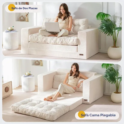 Vista 4 de MAXYOYO Sofá cama plegable, sofá biplaza convertible con almohadas Beige