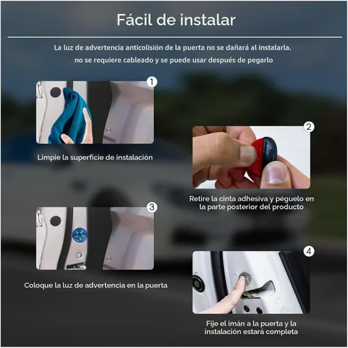 Vista 3 de Dickno 4 luces LED inalámbricas de advertencia para puerta de automóvil, 5 luces LED de señal de seguridad intermitentes automáticas en carretera