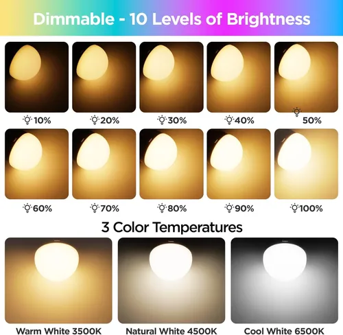 Vista 3 de Yochoice Bombilla de luz recargable con batería operada con control remoto E12, bombilla LED regulable con 15 colores seleccionables y 3