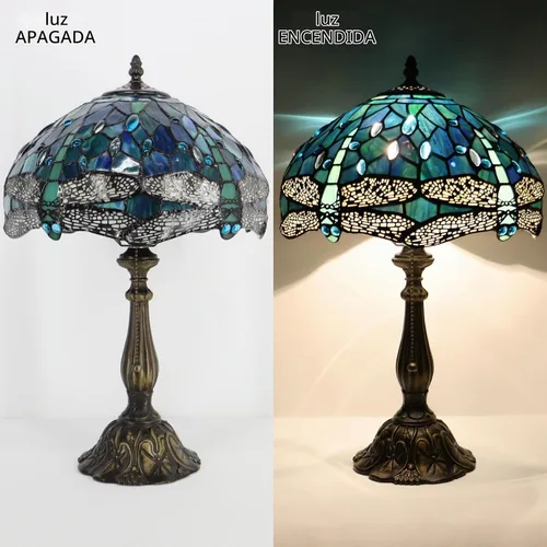 Vista 5 de Tiffany Table Lamp Stained Glass Bedside Reading Light W12H19 inch
