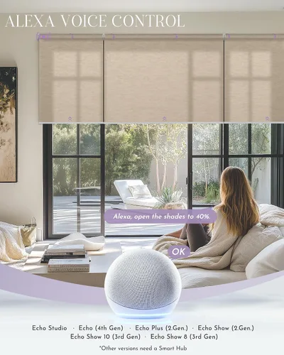 Vista 3 de Graywind Persianas enrollables inteligentes acopladas compatibles con Alexa Google, tamaño personalizado extra grande, persianas motorizadas