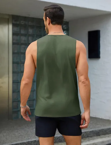 Vista 4 de MAGCOMSEN Camiseta sin mangas para hombre, para entrenamiento, gimnasio, absorbe la humedad, transpirable, camiseta casual de verano