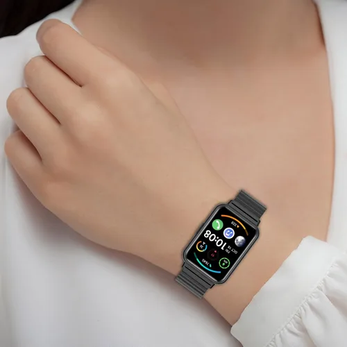 Vista 4 de FitTurn Correas compatibles con Huawei Watch Fit 2 Smartwatch de acero inoxidable sólido correa de eslabones de metal ajustable accesorios para Negro