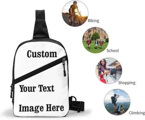 Vista 6 de Bolsas de pecho personalizadas para hombre, mujer, mochila cruzada con tu imagen de texto, mochila de viaje para hombres y mujeres, regalos