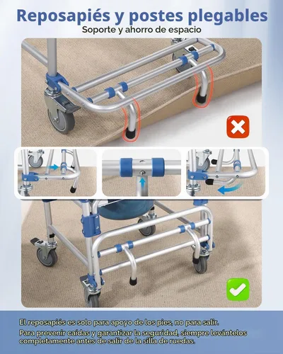 Vista 7 de Silla de ducha con ruedas de 4 pulgadas, cómoda de noche, brazos abatibles, 330 libras