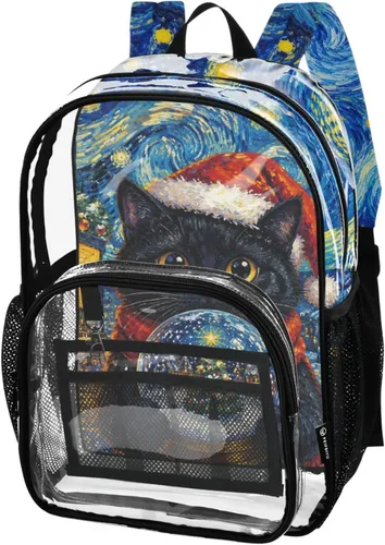 Vista 17 de Mochila transparente con diseño de gato negro y helado para la Lirios de gato azul