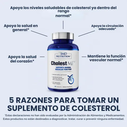 Vista 3 de 1MD Nutrition CholestMD con extracto de hoja de olivo, Bergavit, niacina, ajo 60 cápsulas