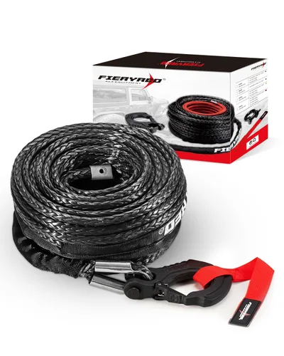 Vista 11 de FieryRed Cuerda de Cabrestante Sintética de 3/8 Pulgada 85 Pies 26500 Libras Cable de Línea de Cabrestante con Funda Protectora para Vehículos Negro