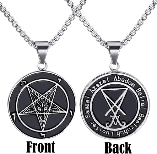 Vista 3 de ELFASIO Collar de cabra Baphomet con pentagrama invertido para hombre sigil de Lucifer Satanás símbolo satánico Samael Lilith cadena colgante