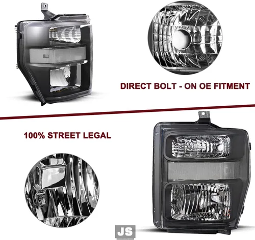 Vista 4 de JSBOYAT Juego de focos delanteros de repuesto con bombillas para Ford F250 F350 F450 F550 Super Duty 2008-2010. Carcasa negra con reflector