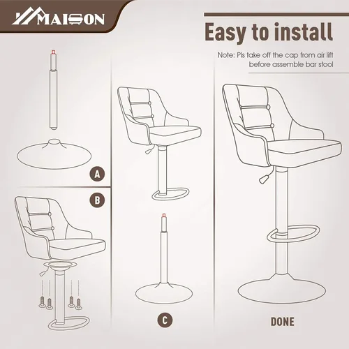 Vista 8 de Maison Taburete de bar giratorio ajustable con respaldo para encimera de cocina, silla de bar acolchada de piel sintética con base resistente