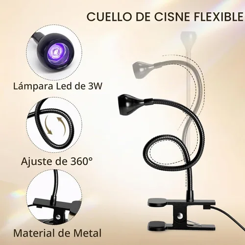 Vista 4 de AORAEM UV Nail Lamp, UV Light for Gel Nails, LED Flash Cure Light Lámpara UV de cuello de cisne con pedal, mini secador de uñas con abrazadera