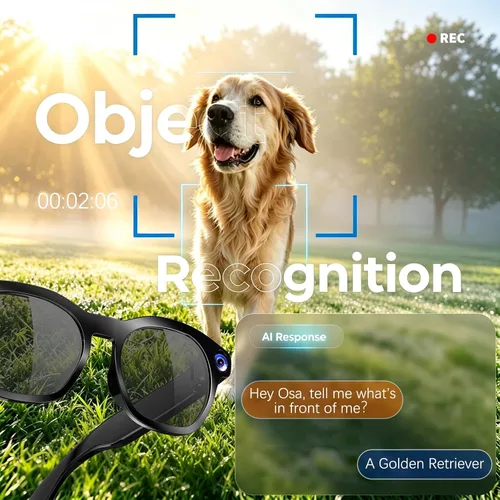 Vista 3 de Gafas inteligentes AI con cámara 8MP HD para hombres y mujeres, gafas