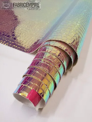 Vista 5 de Fabric Empire Tapicería de vinilo holográfica en relieve holograma de cocodrilo holográfico material de tela brillante 54 pulgadas de ancho vendido