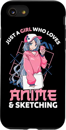 Vista 8 de Funda para iPhone 12, diseño de anime con texto en inglés Just A Girl Who Loves Anime and Sketching