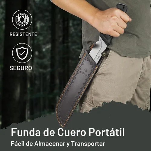 Vista 5 de NedFoss 16" Survival Machete with Sheath, D2 Steel 0.22" Thick Full Tang Blade Machete Knife with Flat Grinding, Machete for Cutting Trees, for Yard