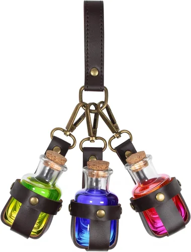 Vista 14 de SUMGOGO Botella mágica oscura de poción de corcho para Halloween, cosplay, feria Ren, accesorios de bruja, accesorios de disfraz, vaso redondo