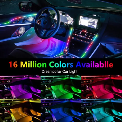 Vista 5 de Luces interiores acrílicas Dreamcolor para automóvil, accesorios para automóvil WEBUPAR 2 en 1, tira de luces LED para automóvil con control