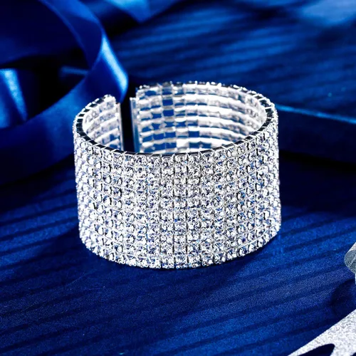 Vista 6 de EleQueen pulsera elegante con cristales, de tono plateado, para mujeres